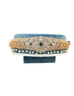 Luxury Gold-Polish Kamarbandh, White CZ and Pearl Drops, Heirloom