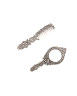 925 Silver Handheld Mirror & Comb - Engraved Beauty Set