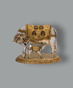Cow and Calf – Kamadhenu with Ashta Lakshmi in Silver with Gold Polish