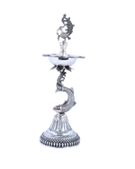 Magnificent Silver-Plated Peacock & Makara Standing Oil Lamp Pair – Imperial Temple Ceremonial Masterpieces