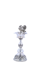 Handcrafted Silver Peacock Diya Pair – Royal Pooja Decor Lamps (5”x1.8”, 184g)