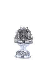 Magnificent Silver-Plated Ganesha Oil Lamp with Ornate Prabhavali – Divine Temple Ceremonial Deepak (144g)