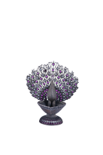 Majestic Silver-Plated Meenakari Peacock Oil Lamp – Handcrafted Ceremonial Deepak with Gemstone Embellishments (166g)