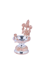 Exquisite Silver-Plated Lakshmi Standing Oil Lamp with Ornate Prabhavali – Divine Ceremonial Deepak (219g)