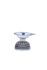 Elegant Silver-Plated Compact Diya Pair with Ornate Oxidized Engravings – Traditional Ceremonial Oil Lamps (134g)
