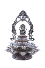 Exquisite Multi-Tiered Ganesha Brass Pooja Thali Stand - Premium 15-Piece Ceremonial Worship Set
