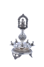 Royal Lakshmi Temple Vilakku Set – German Silver Handcrafted Diya Pair (2510g, 13"x8")