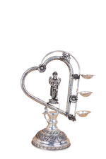 Majestic Silver-Plated Radha Krishna Standing Oil Lamp Pair with Ornate Multi-Tier Base – Divine Ceremonial Masterpieces (1899g)