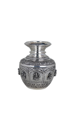 Majestic Silver Temple Kalash – Grand Goddess Idol Embossed Luxury Pooja Vessel (1014g)