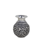 Miniature Antique Silver-Plated Floral Kalash – Handcrafted Pooja Lota