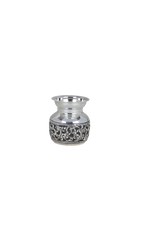 Miniature Antique Silver-Plated Floral Kalash – Handcrafted Luxury Pooja Water Pot (74g)