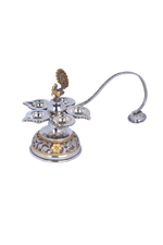 Exquisite Silver Panch Aarti Diya with Peacock Motif – Luxury Handcrafted Five-Wick Oil Lamp (240g)