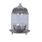 Silver Lotus Akhand Diya – Antique Petal Carved Eternal Lamp (367g, 4.4"x5.4")