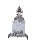 Grand Lakshmi Silver Akhand Diya – Borosilicate Glass & Lotus Base (310g, 8"x5")