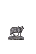 Celestial Kamdhenu & Calf Sacred Tableau – Divine Mythological Silver Sculpture (112g, 2.5"x2.8")
