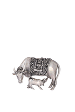 Sacred Kamadhenu & Calf Silver Sculpture – Pure Sterling Devotion (327g, H:3″ W:4.6″)