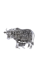 Celestial Multideity Kamadhenu & Calf Sculpture – Monumental Silver Masterpiece (1,474g, H:6.2″ W:9.5″)
