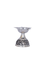 Handcrafted Silver Diya – Floral Pedestal Oil Lamp