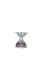 Regal Handcrafted Silver Diya – Ornate Floral Pedestal Oil Lamp