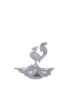 Exquisite Handcrafted Silver Peacock Thali – Six-Dish Serving & Diya Ensemble