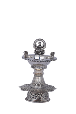 Premium Silver Lakshmi Deepa Stand | Buy Temple Oil Lamp with Elephant Heads Online (393g)