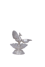 Pure 925 Silver Deepam – 123g Peacock Design Oil Lamp for Pooja