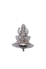 Majestic Handcrafted Silver Ganesha Pooja Deepam - Sacred Lotus Diya with Divine Blessing