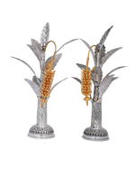 Twin Silver Ritual Kalpavriksha – Leaf Worship Stands (654g, H:11.4″ W:2.7″)
