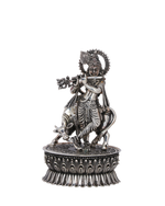 Pure 925 Silver Krishna with Cow Idol – 377g Flute Murti for Pooja