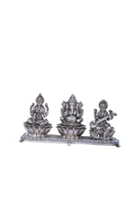 925 Silver Laxmi Ganesh Saraswati Murti (532g) Antique Finish