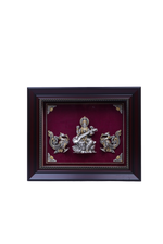 Silver Saraswati Frame (12x10") Gold Plated Idols for Wisdom & Arts