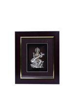 Silver Saraswati Frame (10x8") Gold Plated Idol for Pooja & Students