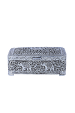 Heavy Silver Antique Jewellery Box with Intricate Carving