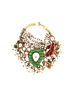 Luxury 925 Silver Nose Ring | Green & Red Stone Bridal Chain