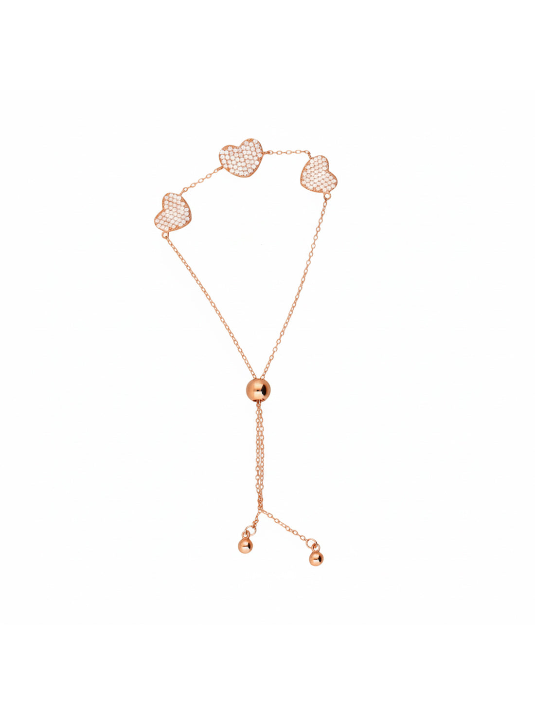 Rose Gold 925 Silver Heart Charm Bracelet - Valentine's Slide Stack