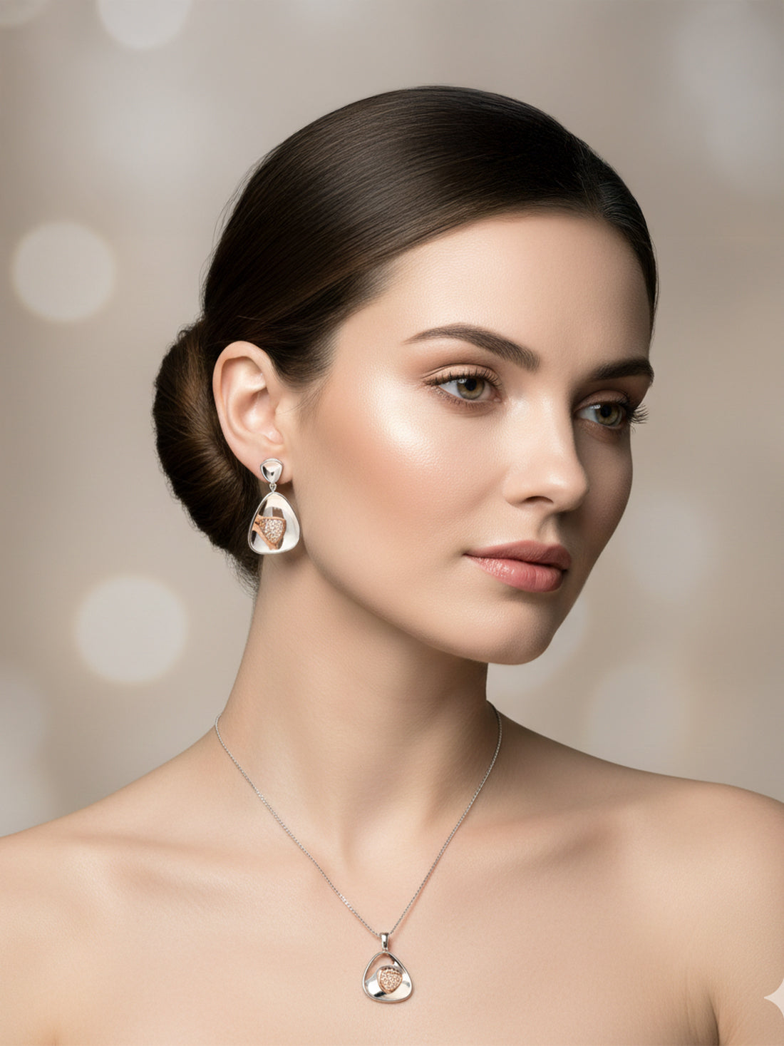 925 Pure Silver Rose-Tone Designer Pendant Set | Valentine Gift for Her