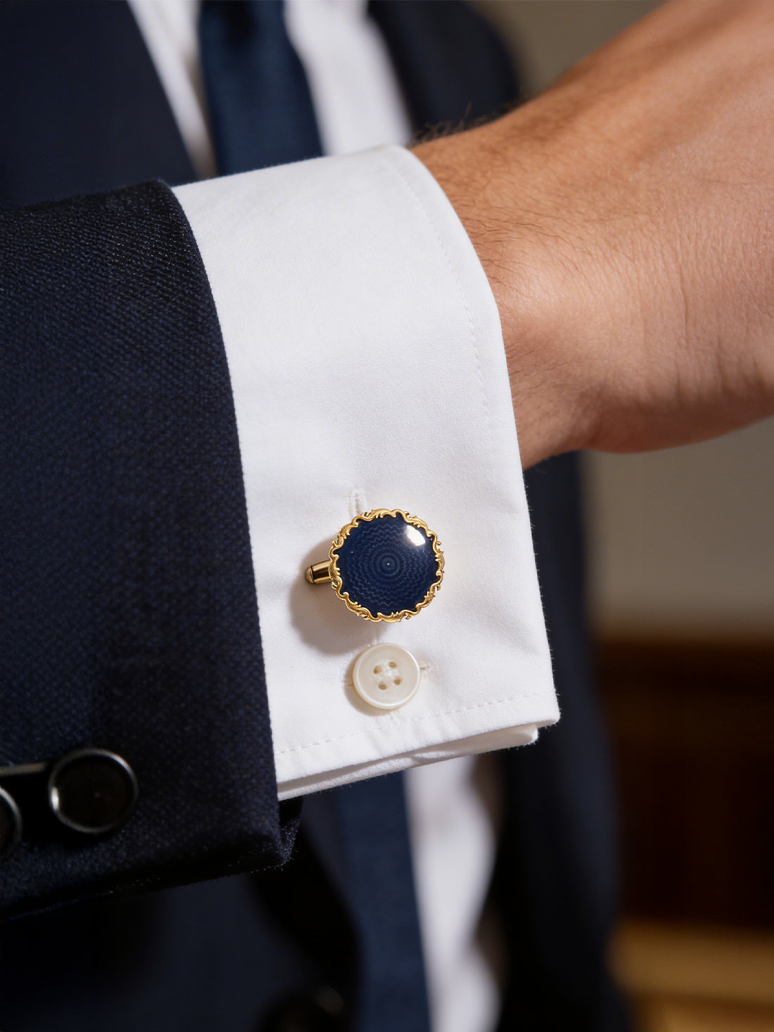 Pure 925 Silver Blue Enamel Cufflinks
