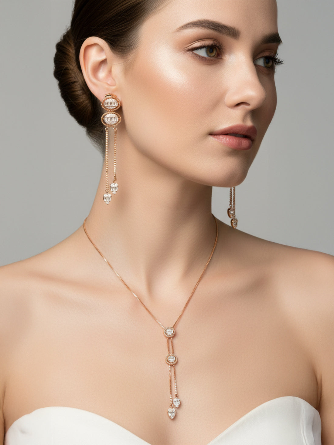 Sterling Silver Rose-Tone Pendant Set | Valentine Gift for Her