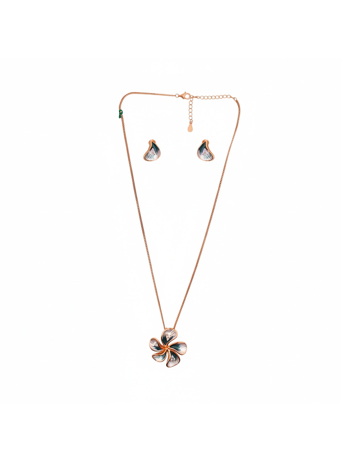 925 Pure Silver Rose-Gold Finish Floral Necklace Set with Earrings