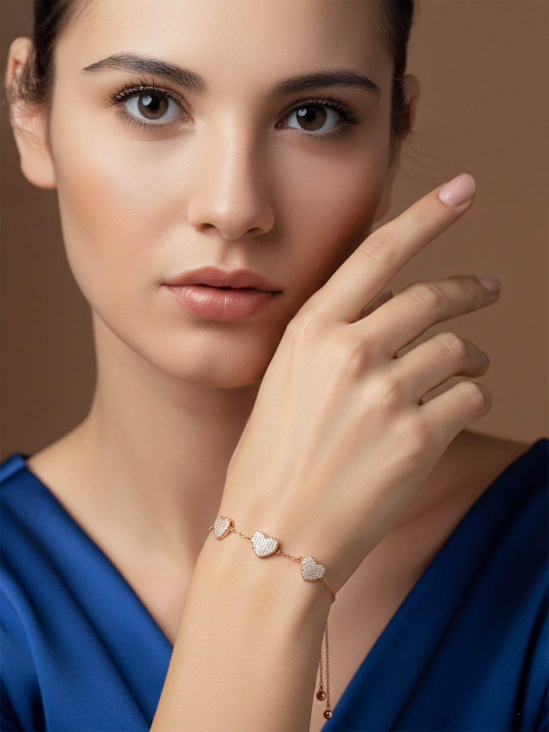 Rose Gold 925 Silver Heart Charm Bracelet - Valentine's Slide Stack