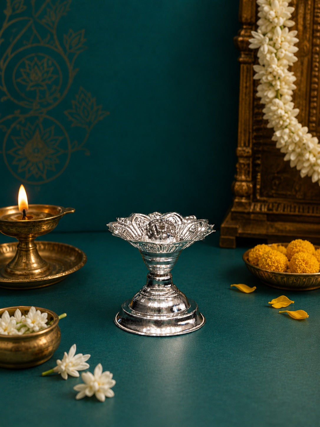 92.5 Pure Silver Lotus Agarbati stand for Pooja