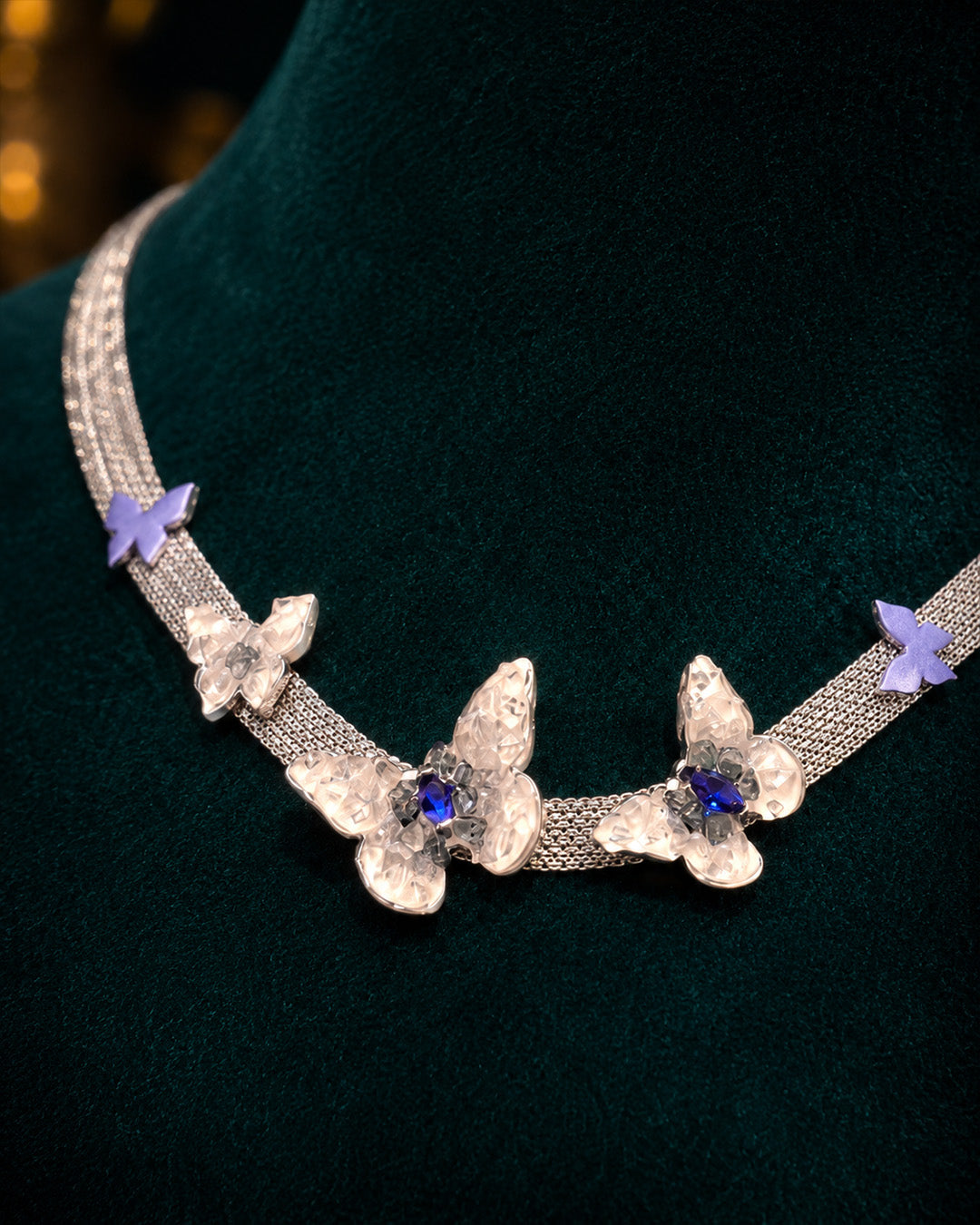 92.5 Sterling Silver Butterfly Necklace for Women – Elegant Multi-Strand Silver Necklace