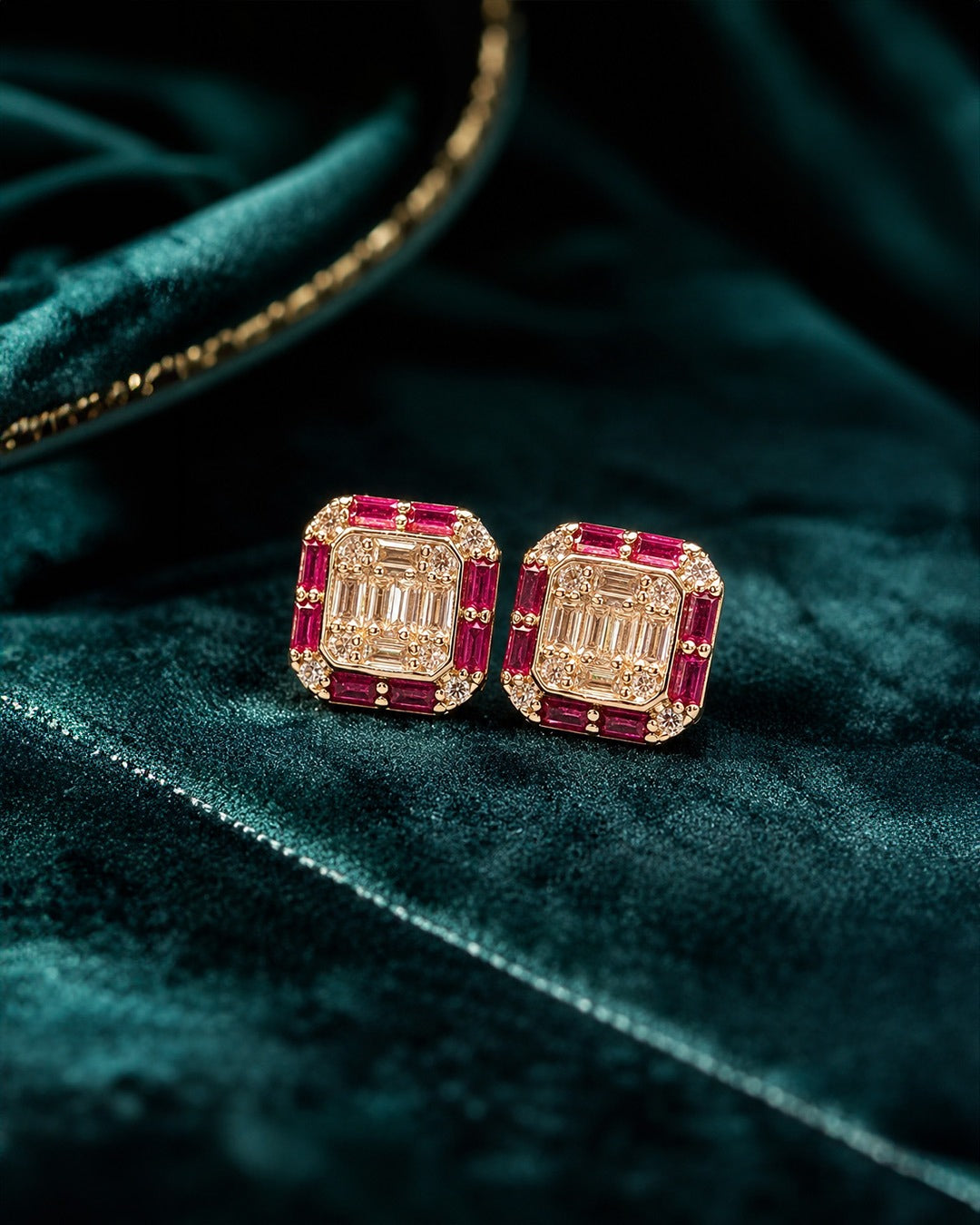 92.5 Pure Silver Red Stone Designer Stud Earrings