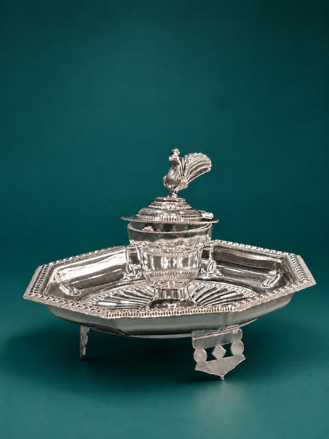 Pure Silver K K BOX with Decorative Tray for Pooja