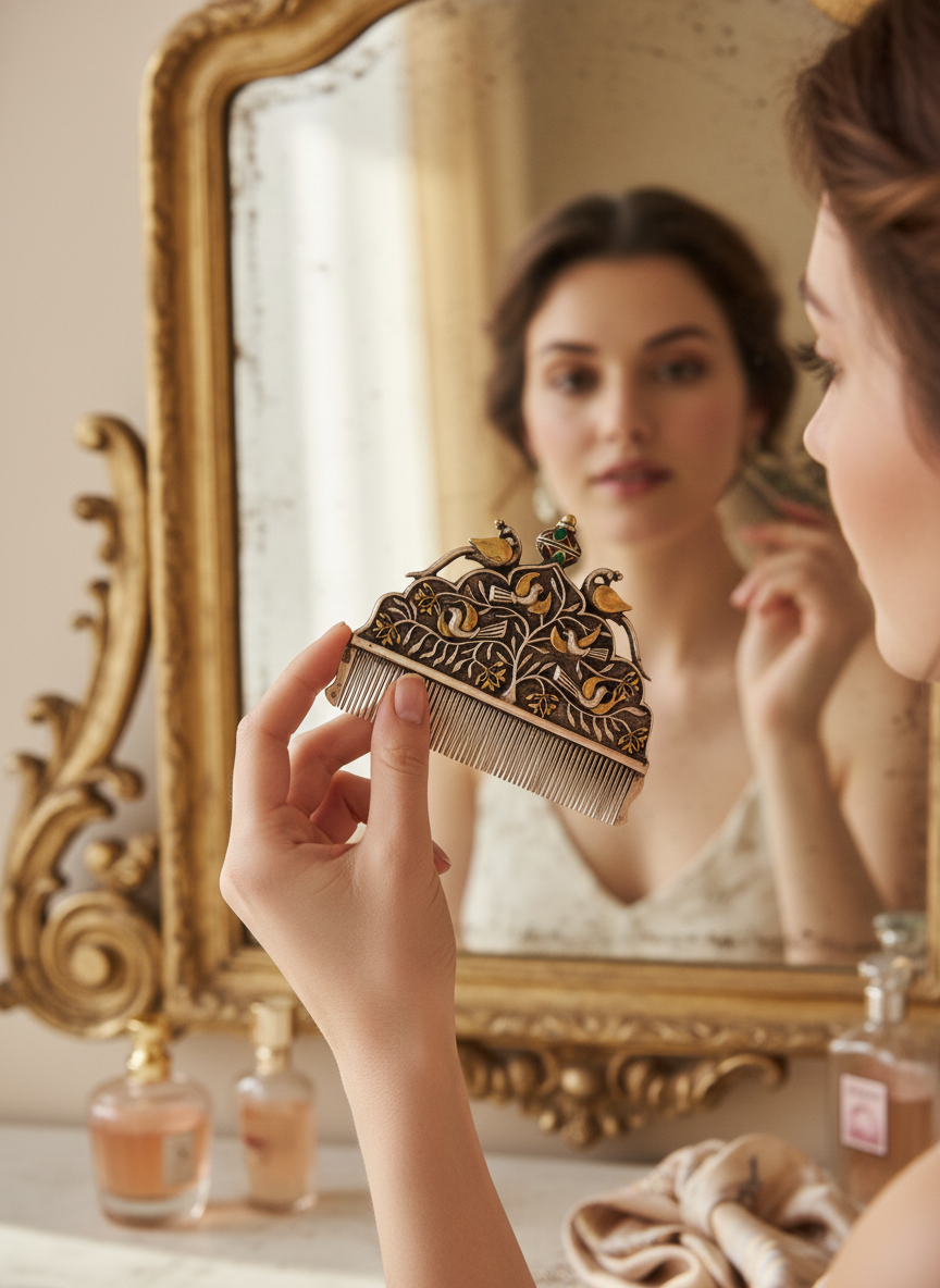 Mirror Polish 925 Silver Comb - Opulent Traditional Design