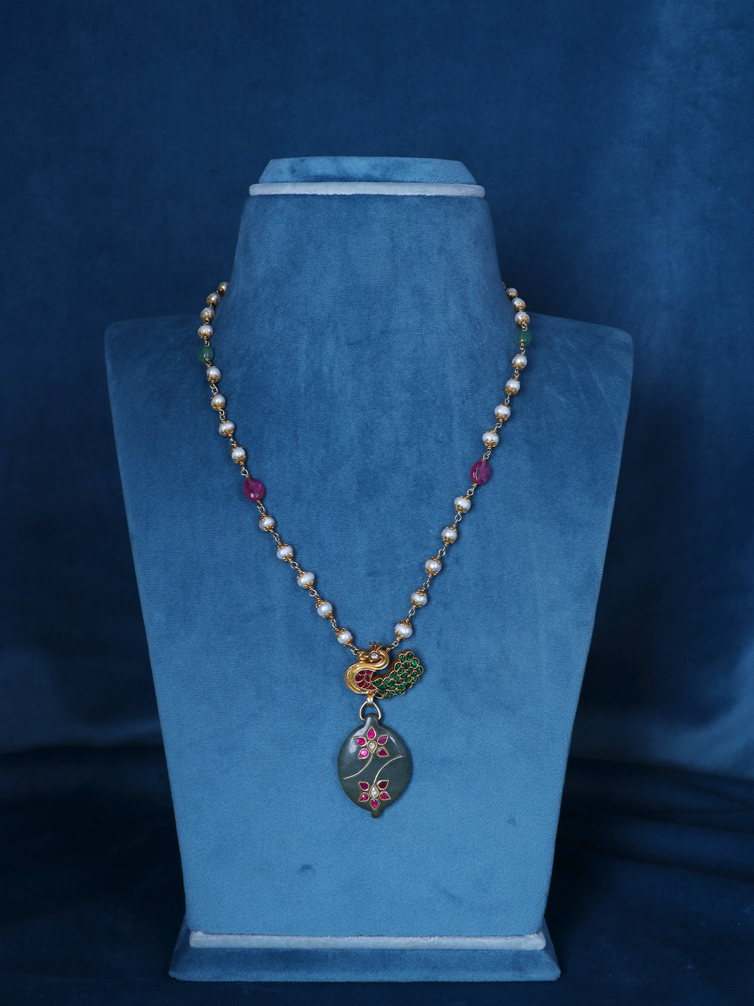 Peacock Motif Kundan 92.5 Pure Silver Necklace