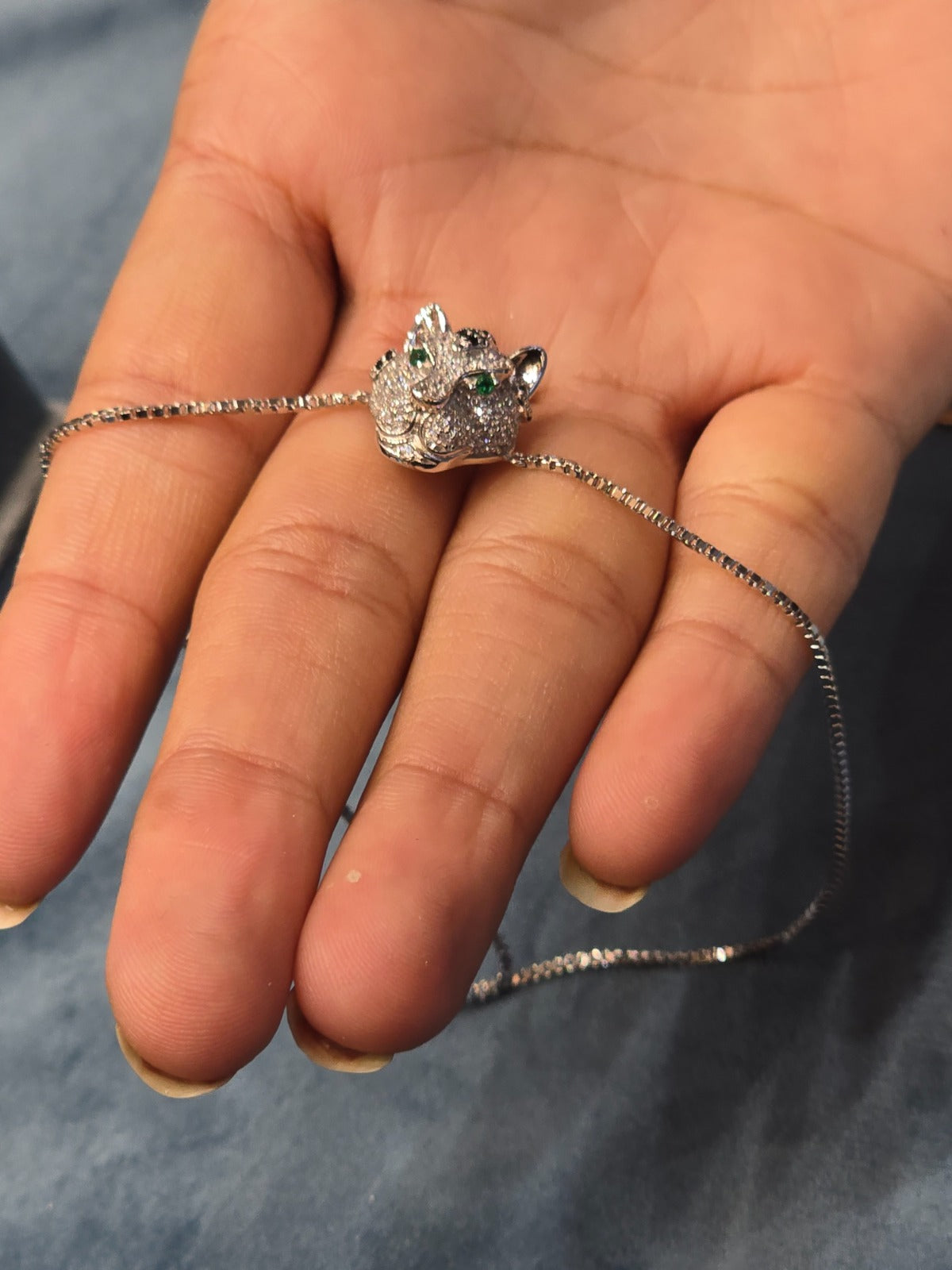 92.5 Pure Silver Cheetah Bracelet for Women – CZ Stone Bracelet with Green Eye Accents