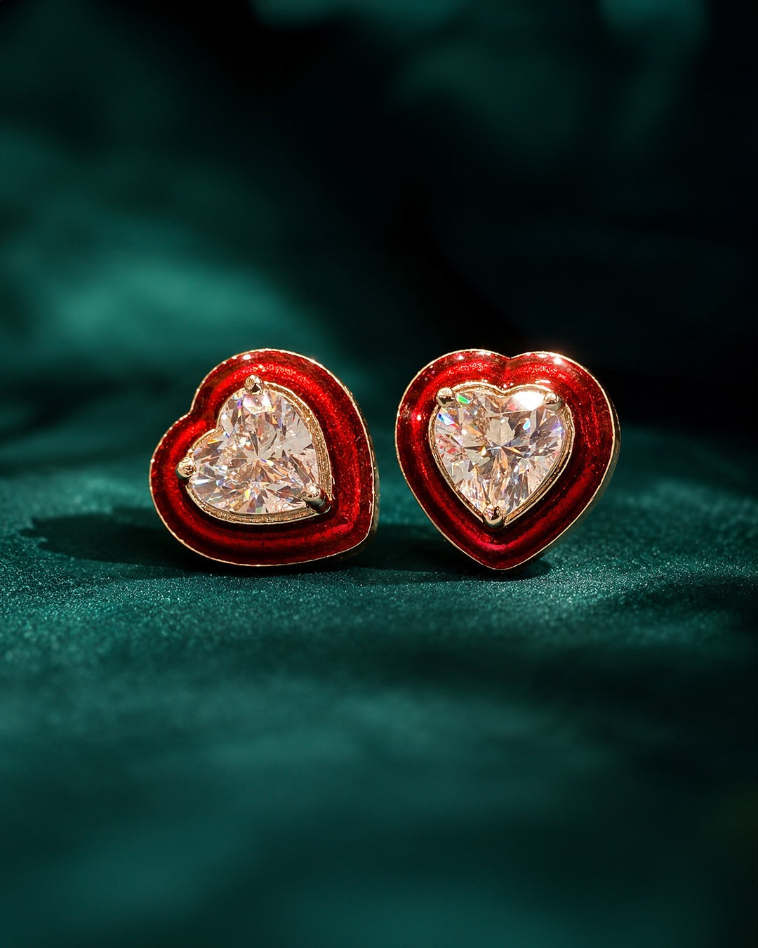 92.5 Pure Silver Red Heart Stud Earrings for Women | Daily Wear Silver Earrings