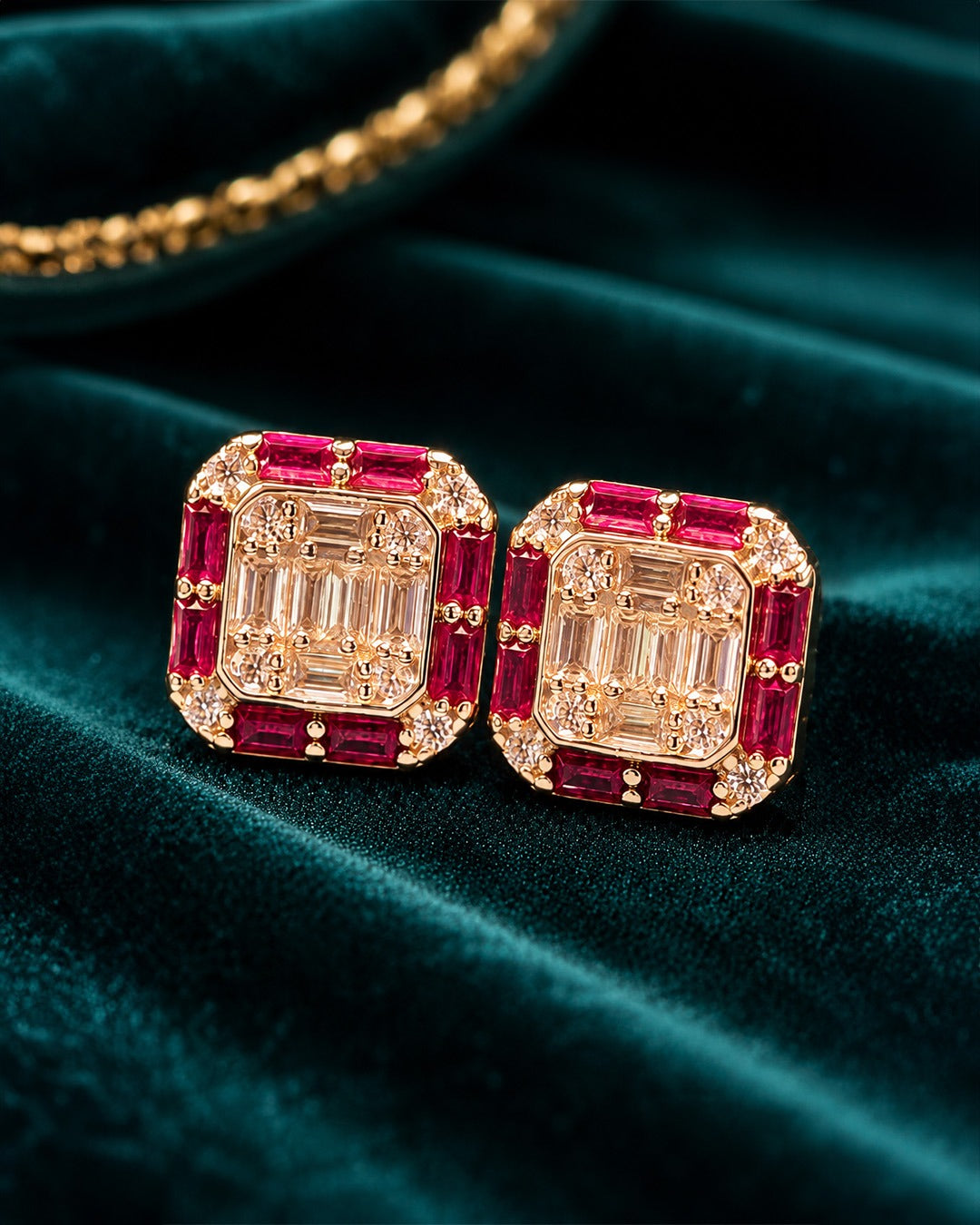 92.5 Pure Silver Red Stone Designer Stud Earrings