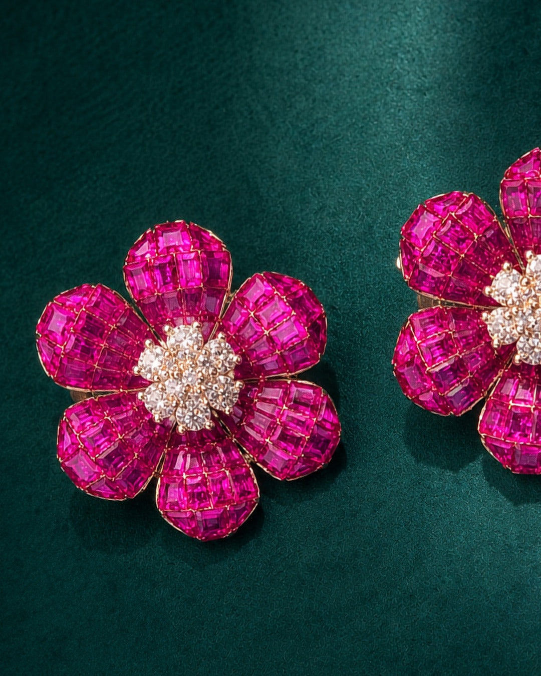 Pure Silver Pink Floral Stud Earrings for Women | Stylish Flower Design Earrings
